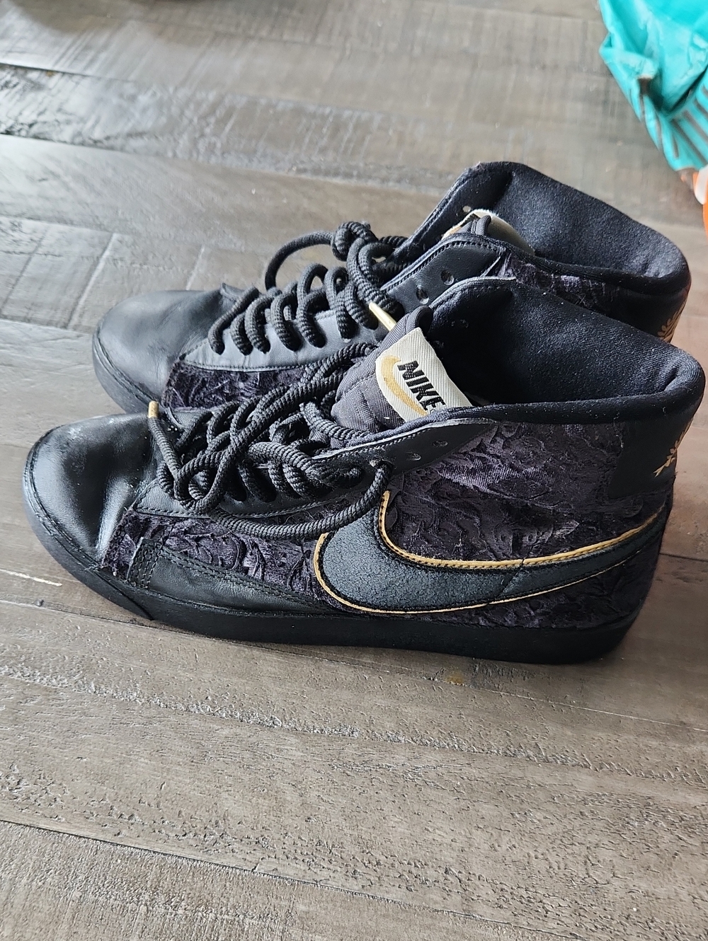 Nike Women's Black and Gold High-Top Lace-Up Sneakers